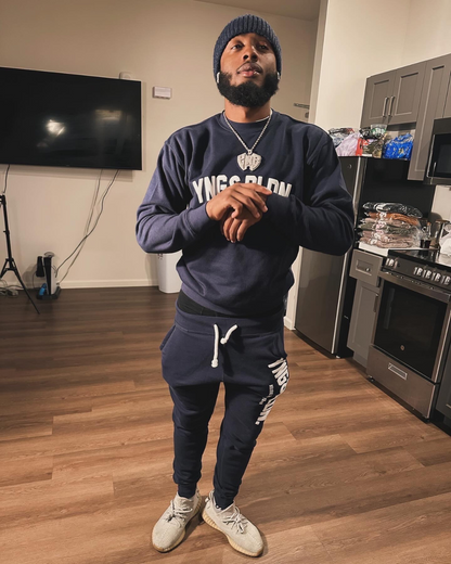 “YNG & BLDN. ARCH” PREMIUM CREW SWEATSUIT (Navy)